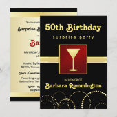 Zwart & goud - Verrassende uitnodiging voor de 50e (Voorkant / Achterkant)