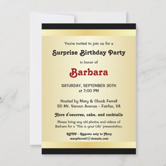 Zwart & goud - Verrassende uitnodiging voor de 50e (Achterkant)