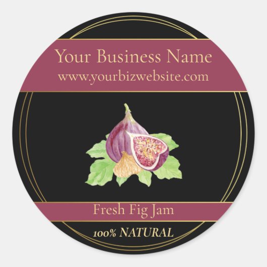 Zwart & Goud Verse Fig Jam Productlabel Ronde Sticker (Voorkant)