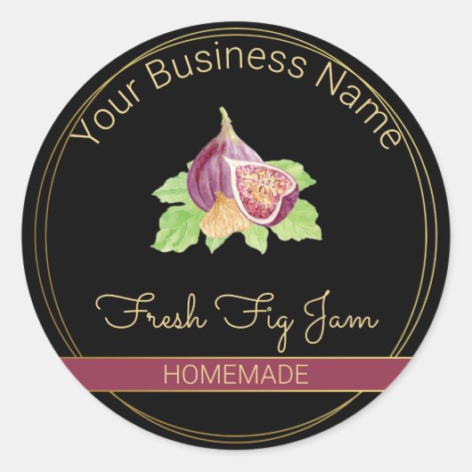 Zwart & Goud Verse Fig Jam Productlabel Ronde Sticker (Voorkant)