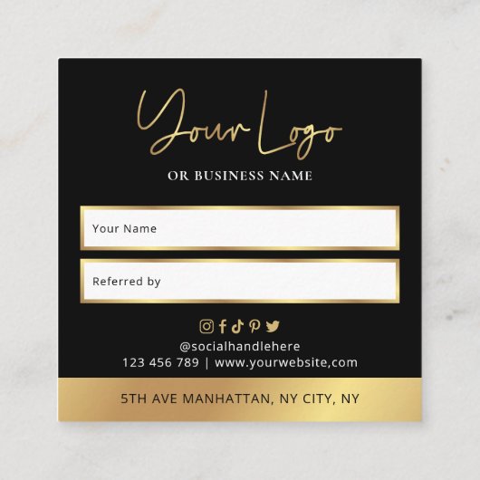 Zwart & Goud Verwijs Een Vriend Lux Glam Business  Aanbevelingskaartje (Achterkant)