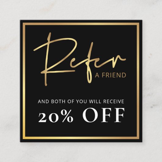 Zwart & Goud Verwijs Een Vriend Lux Glam Business  Aanbevelingskaartje (Voorkant)