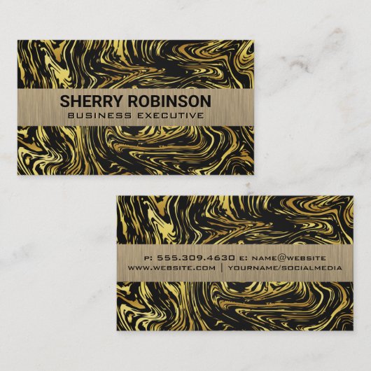 Zwart Goud Verwrongen Marmeren Achtergrond Visitekaartje (Voorkant / Achterkant)
