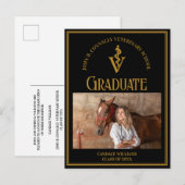 Zwart Goud Veterinaire School Foto Afstuderen Aankondigingskaart (Voorkant / Achterkant)