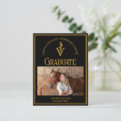 Zwart Goud Veterinaire School Foto Afstuderen Aankondigingskaart (Staand voorkant)