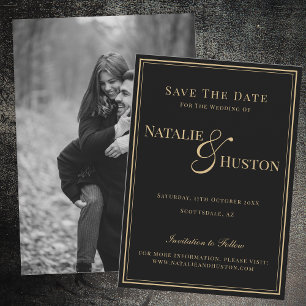 Zwart Goud Victoriaans Gepersonaliseerde Bruiloft Save The Date