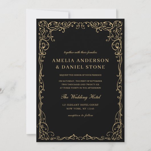 Zwart Goud Victoriaans Minimalistische Elegante Hu Kaart (Voorkant)