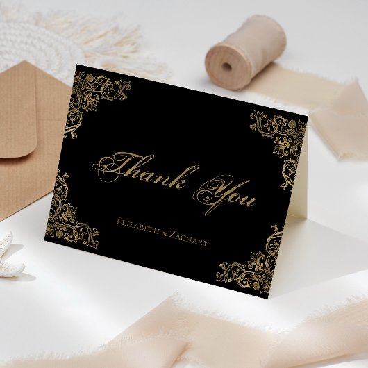  zwart goud vintage bruiloft dank u kaart