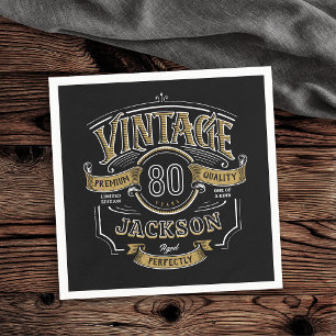 Zwart & Goud Vintage Gerijpt Tot Perfectie Verjaar Servet