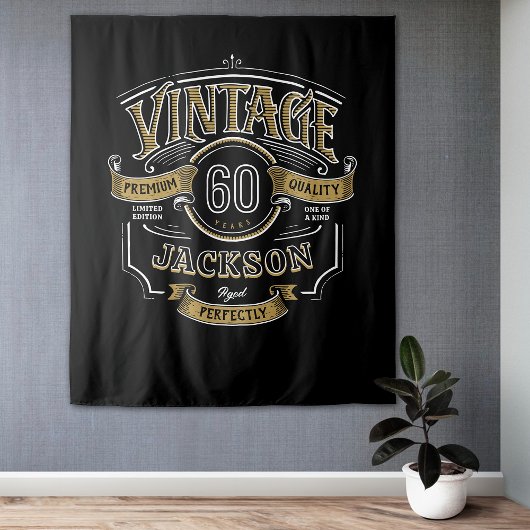 Zwart & Goud Vintage Gerijpt Tot Perfectie Verjaar Wandkleed