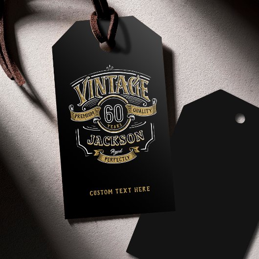 Zwart & Goud Vintage Verouderd Tot Perfecte Verjaa Cadeaulabel
