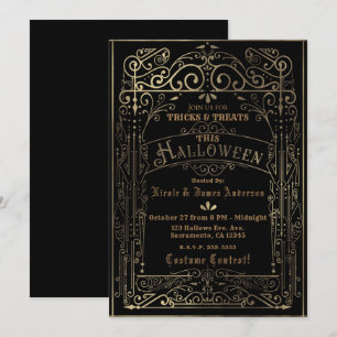 Zwart & Goud Vintage Victoriaans Deco Halloween Kaart