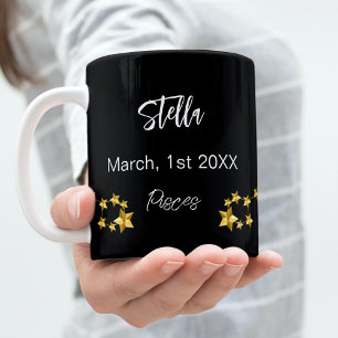 Zwart goud Vissen sterrenbeeld verjaardag Koffiemok