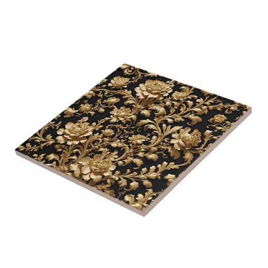 Zwart & Goud Vlaamse barokke Tegel Tegeltje (Zijkant)