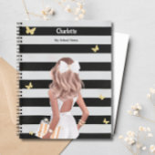 Zwart Goud Vlinder Blond Meisje Wit Jurk Notitieboek