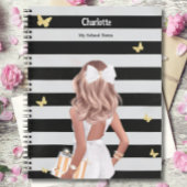 Zwart Goud Vlinder Blond Meisje Wit Jurk Notitieboek