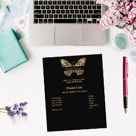 Zwart goud vlinder business prijslijst flyer