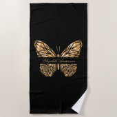 Zwart goud vlinder naam script strandlaken (Voorkant)
