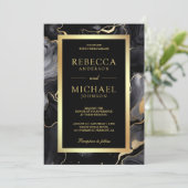 Zwart Goud Vloeibare Inkt Foto Collage Bruiloft Kaart (Staand voorkant)