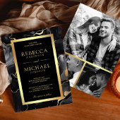 Zwart Goud Vloeibare Inkt Foto Collage Bruiloft Kaart