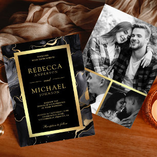 Zwart Goud Vloeibare Inkt Foto Collage Bruiloft Kaart