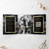 Zwart Goud Vloeibare Inkt QR Code Bruiloft Drieluik Uitnodiging (Binnen)