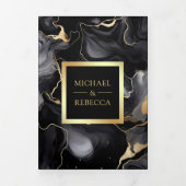 Zwart Goud Vloeibare Inkt QR Code Bruiloft Drieluik Uitnodiging (Cover)