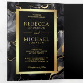 Zwart Goud Vloeibare Inkt QR Code Bruiloft Drieluik Uitnodiging (Binnenzijde eerst)