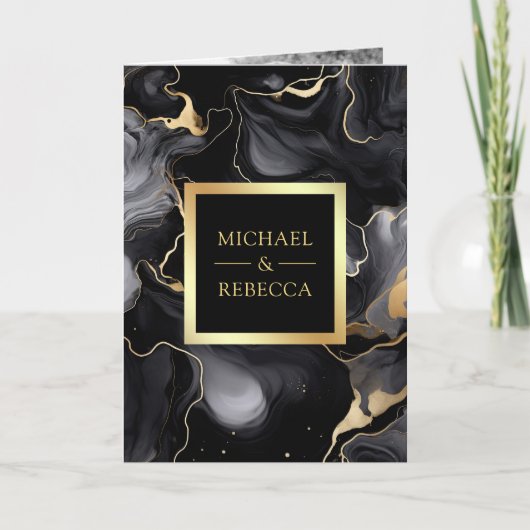 Zwart Goud Vloeibare Inkt QR Code Fotocollage Wedd (Voorkant)