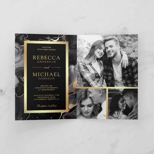 Zwart Goud Vloeibare Inkt QR Code Fotocollage Wedd (Binnen)