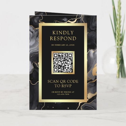Zwart Goud Vloeibare Inkt QR Code Fotocollage Wedd (Achterkant)