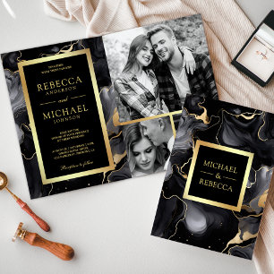 Zwart Goud Vloeibare Inkt QR Code Fotocollage Wedd