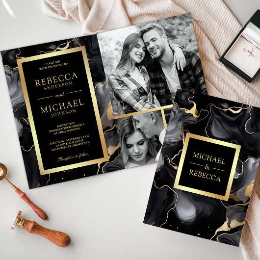 Zwart Goud Vloeibare Inkt QR Code Fotocollage Wedd