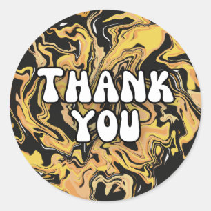 Zwart & Goud Vloeibare Kunst Marmer "Dank u" Stick Ronde Sticker