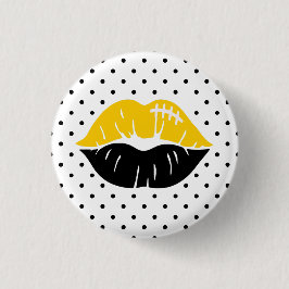 Zwart & Goud Voetbal Kus Lippen  Ronde Button 3,2 Cm