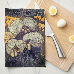 Zwart Goud Vogels Patroon Rustieke Keuken Handdoek