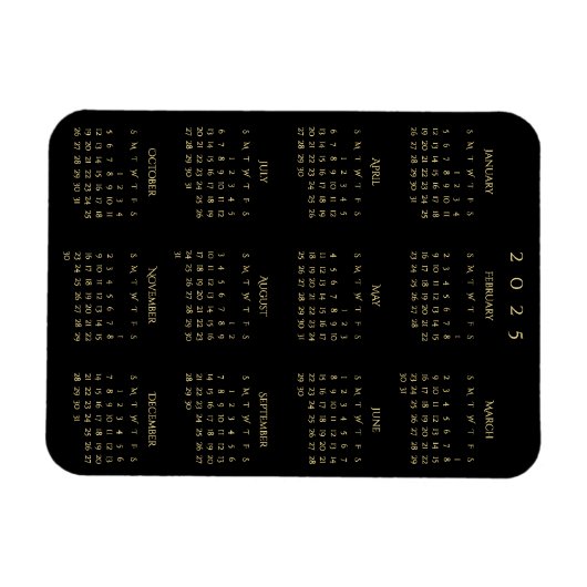 Zwart Goud Volledig Jaar 2025 Kalender Koelkast Ke Magneet (Horizontaal)