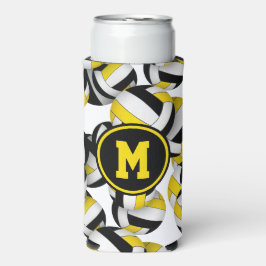 Zwart goud volleyballen patroon W speler monogram Seltzer Blikjeskoeler