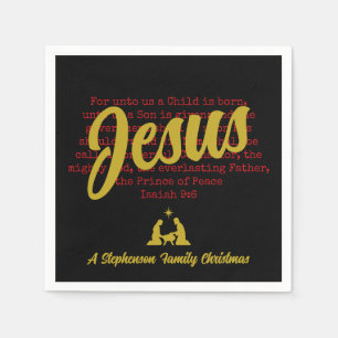 Zwart Goud VOOR ONS JESUS Kerstmis Servet