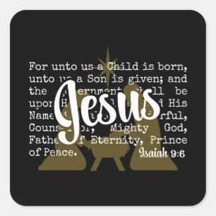 Zwart Goud VOOR ONS JESUS Kerstmis Vierkante Sticker