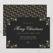 Zwart Goud Vrolijk Kerstfeest Gelukkig Nieuwjaar Feestdagenkaart (Voorkant / Achterkant)