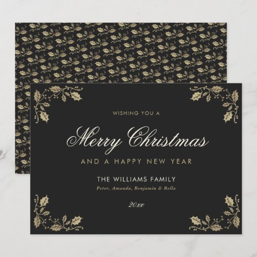 Zwart Goud Vrolijk Kerstfeest Gelukkig Nieuwjaar Feestdagenkaart (Voorkant / Achterkant)