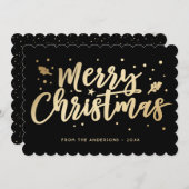 Zwart Goud Vrolijk Kerstkalligrafie Feestdagenkaart (Voorkant / Achterkant)