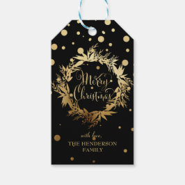 Zwart Goud Vrolijk Kerstmis Eucalyptus Krans Cadeaulabel