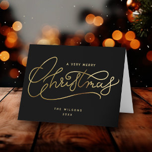 Zwart Goud Vrolijk Kerstscript Minimalistisch Feestdagen Kaart