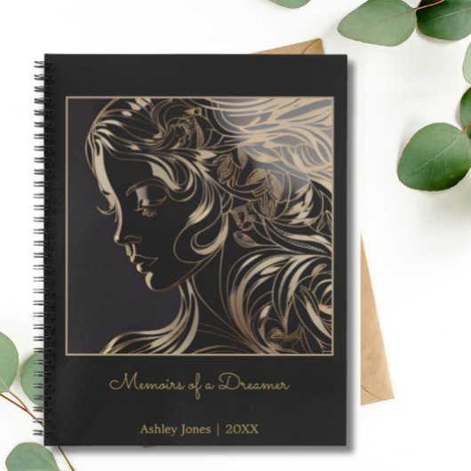 Zwart Goud Vrouw Line Art Memoires van een dromer Notitieboek