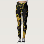 Zwart/Goud Vrouwen Leggings (Voorkant)