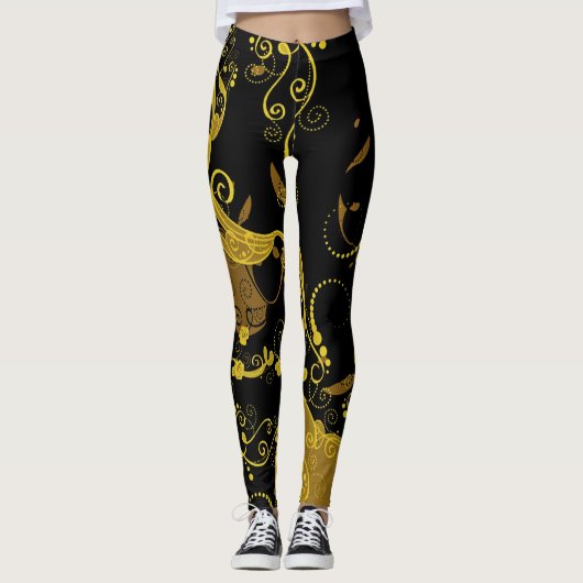 Zwart/Goud Vrouwen Leggings (Voorkant)