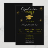 Zwart Goud Vuurwerk Modern Afstudeerfeest Kaart (Voorkant / Achterkant)