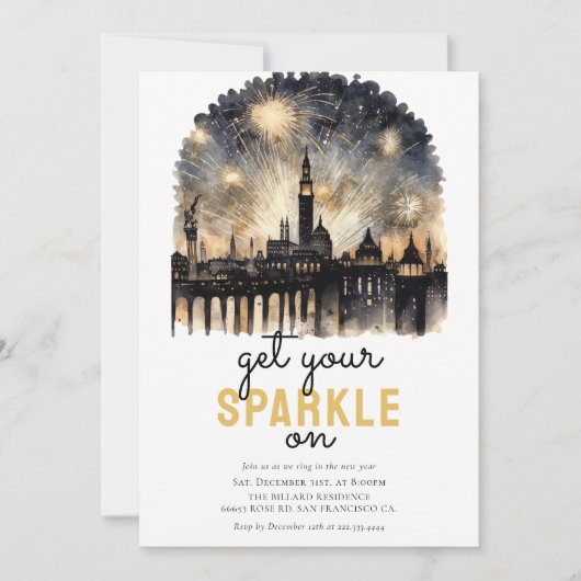 Zwart Goud Vuurwerk Oud en Nieuw Viering Kaart (Voorkant)